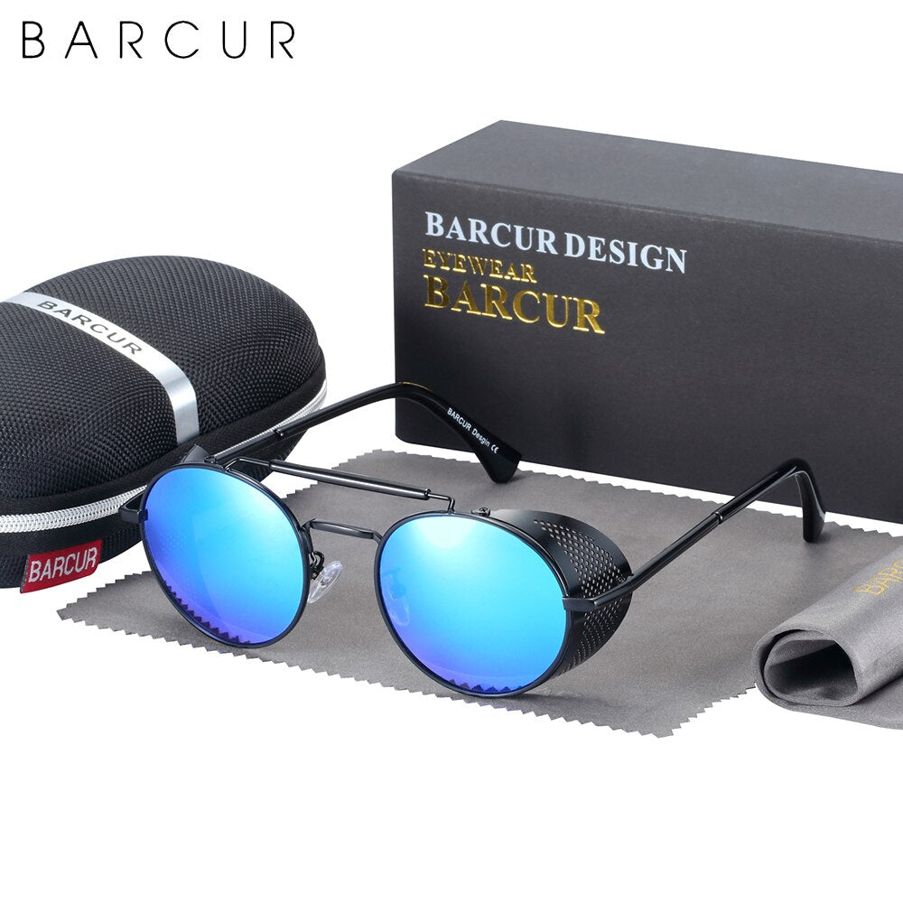 BARCUR Retro Round Polarized Steampunk Sunglasses Men Sun Glasses For Women Vintage Style UV400 - KiwisLove