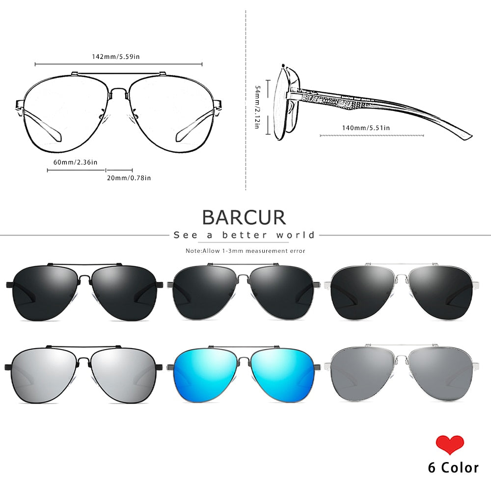 BARCUR Brand Design Stainless Steel Frame Sunglasses Polarized Men Sun Glasses Women Pilot Eyewear Driving Mirror Shades UV400 - KiwisLove