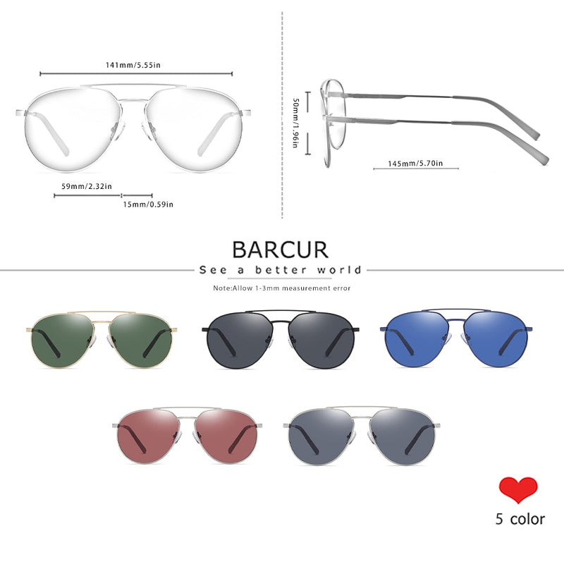 BARCUR Brand Design Retro Pilot Style Men Sunglasses Polarized Fashion Women Sun Glasses Shades UV400 Protection - KiwisLove