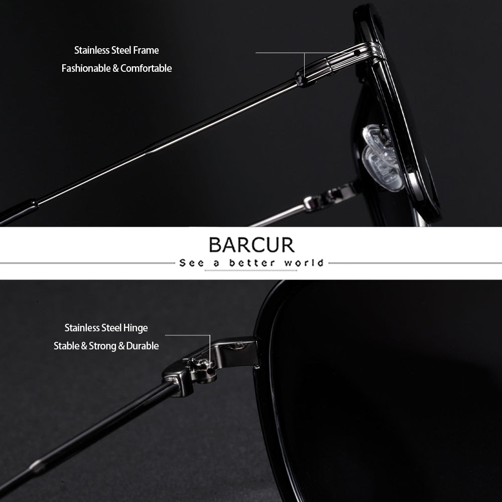 BARCUR Luxury Square Sunglasses for Men Gradient Lens Polarized Sun Glasses for Women Eyewear Oculos Accessory - KiwisLove