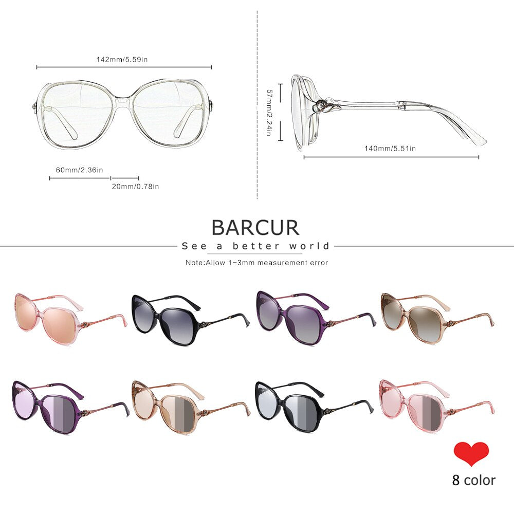 BARCUR Photochromic Sunglasses Women Oval Polarized Round Sun Glasses Gradient Glass Lady Eyewear UV400 - KiwisLove