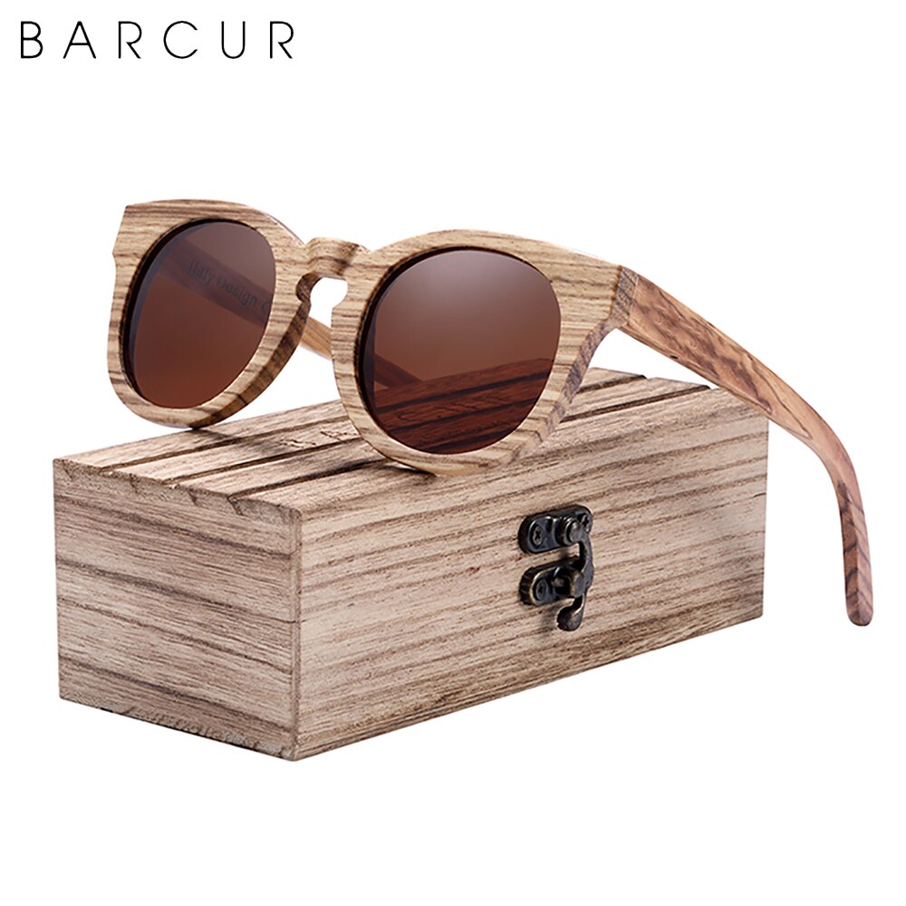 BARCUR Natural Zebra Wood Sunglasses Women Polarized Brand Design Male Driving Glasses Men UV400 - KiwisLove