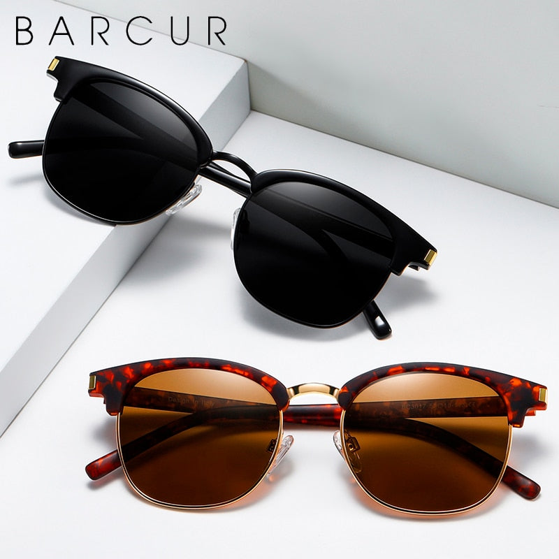 BARCUR Retro Semi-Rimless Women Sun Glasses Men Classic Fashion Sunglasses Polarized Shades Female Driving UV400 - KiwisLove
