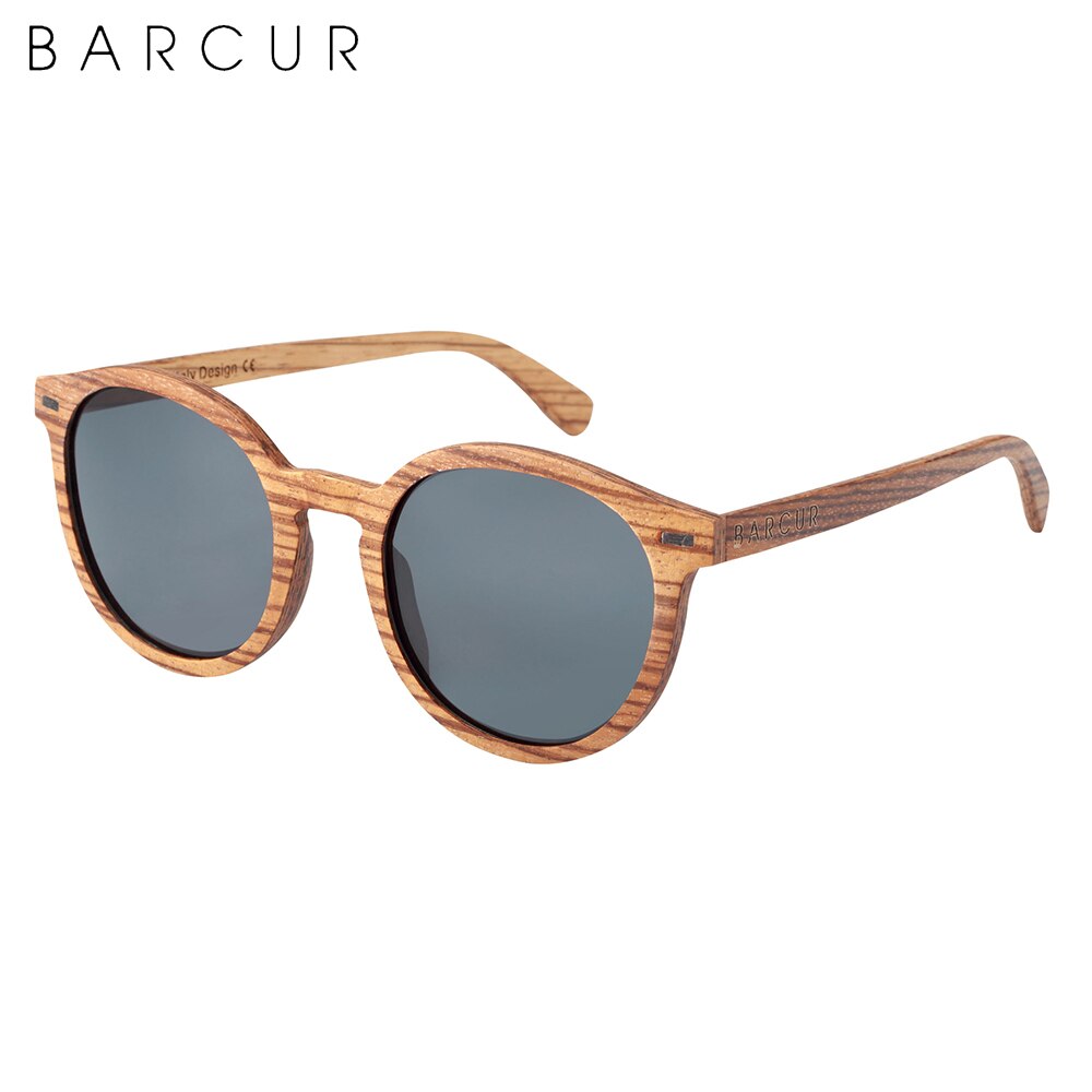BARCUR Retro Deisgn Stylish Cat Eey Zebra Wood Sunglasses Round Polarized Men Women Sun glasses UV400 Protection Wood Box - KiwisLove