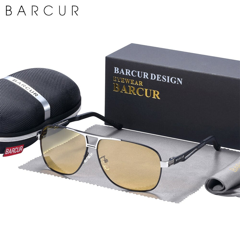 BARCUR Pilot Night View Sunglasses Metal Frame Men Polarized Sun Glasses Driving Eyewear Trend Styles UV400 Protection - KiwisLove