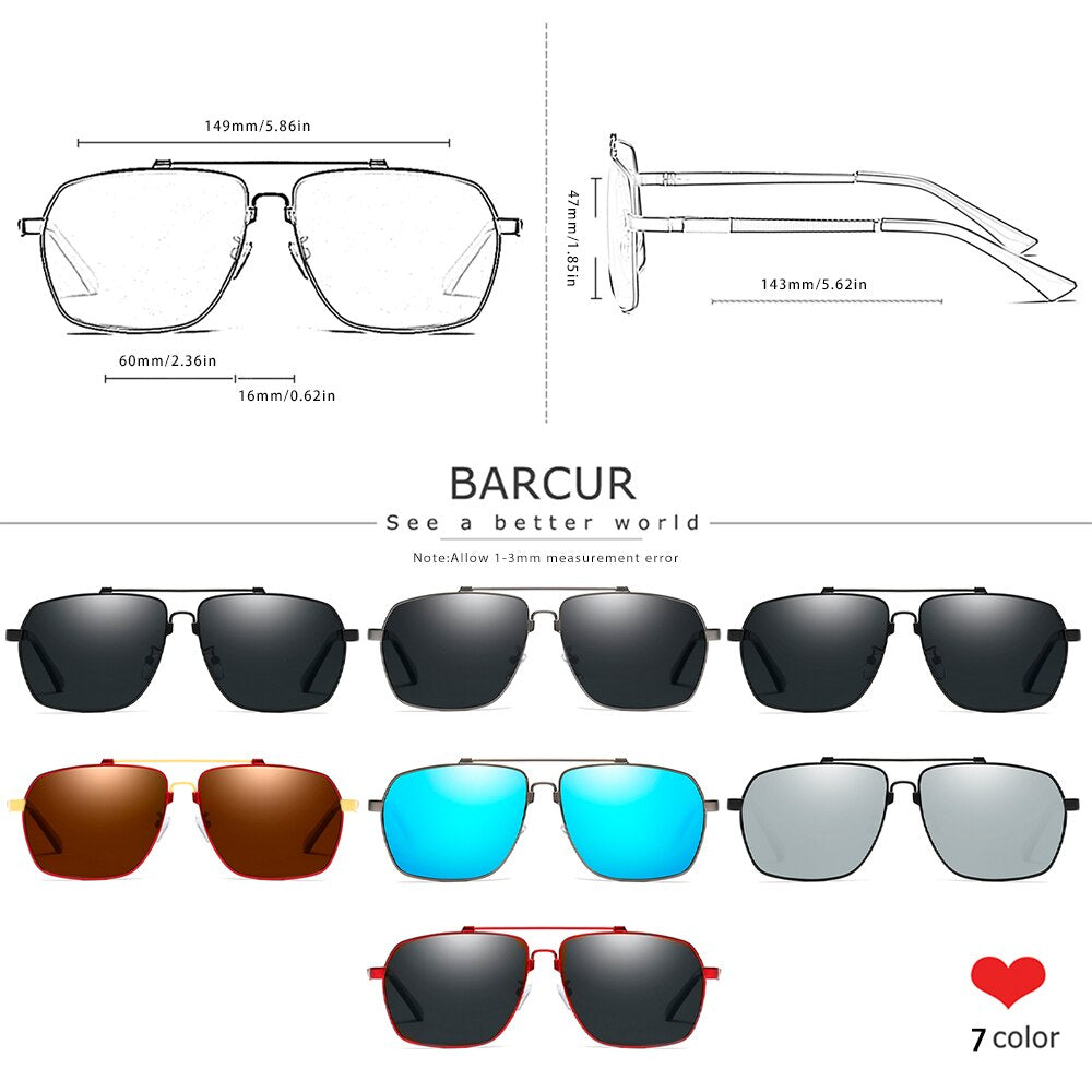 BARCUR Brand Design Titanium Alloy Frame Sunglasses Polarized Men Sun Glasses Women Pilot Eyewear Mirror Shades UV400 - KiwisLove