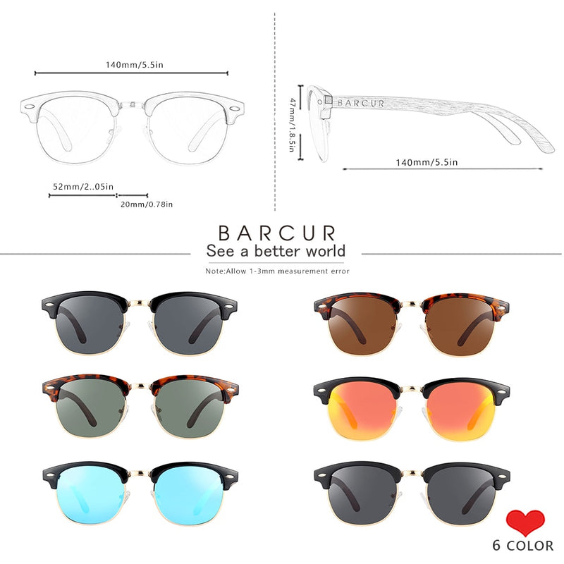 BARCUR Classic Black Walnut Wood Sunglasses Men Polarized Sun Glasses Women Handmade Wood Eyewear Oculos - KiwisLove