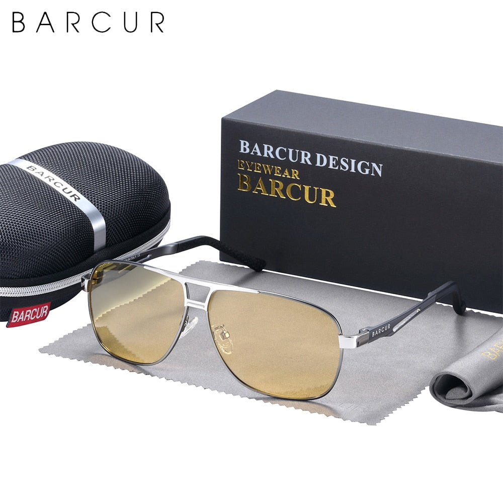 BARCUR Pilot Night View Sunglasses Metal Frame Men Polarized Sun Glasses Driving Eyewear Trend Styles UV400 Protection - KiwisLove
