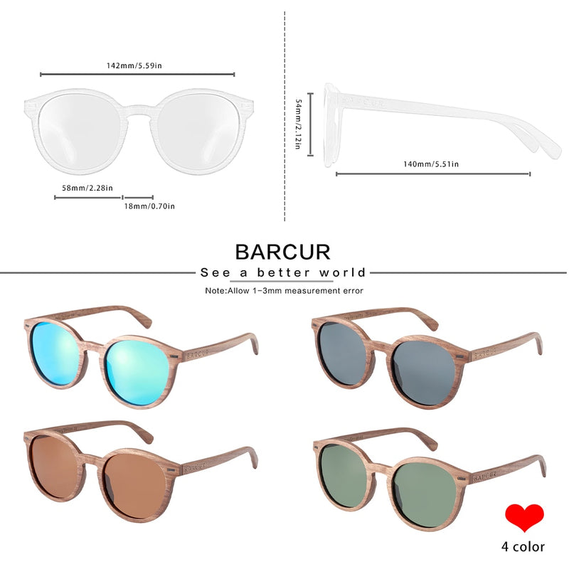 BARCUR Deisgn Stylish Brand Cat Eey Walnut Wood Sunglasses Polarized Men Women Sun glasses UV400 Wood Gift Box - KiwisLove