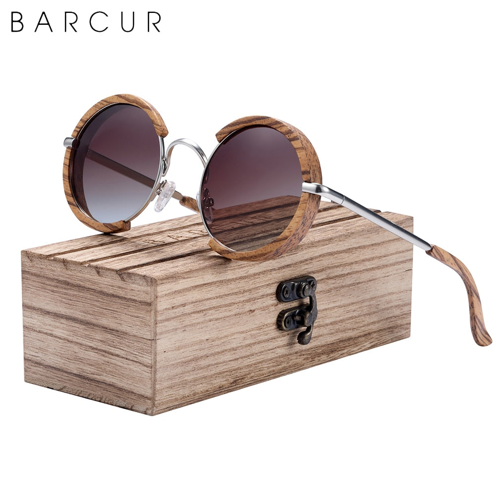 BARCUR Brand Design Retro Hand Made Round Wood Sunglasses Fashion Polarized Women Sun Glasses Men UV400 Protection - KiwisLove