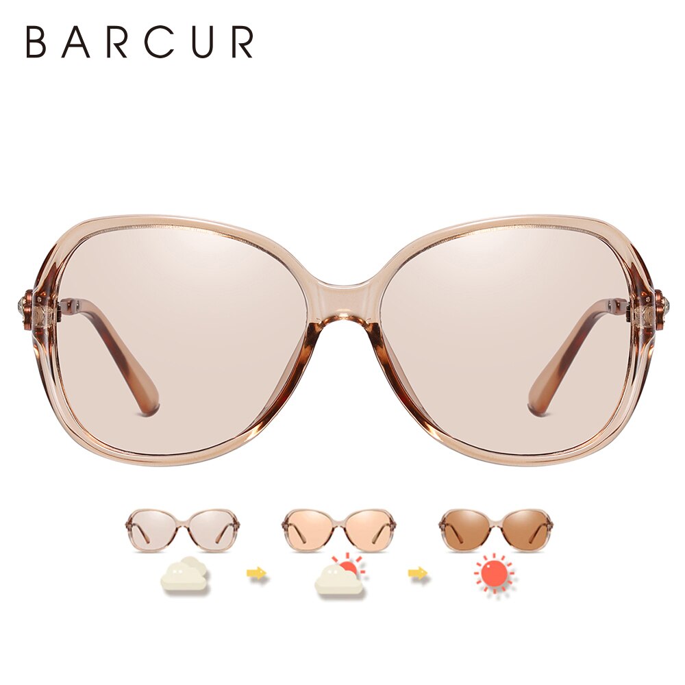 BARCUR Photochromic Sunglasses Women Oval Polarized Round Sun Glasses Gradient Glass Lady Eyewear UV400 - KiwisLove
