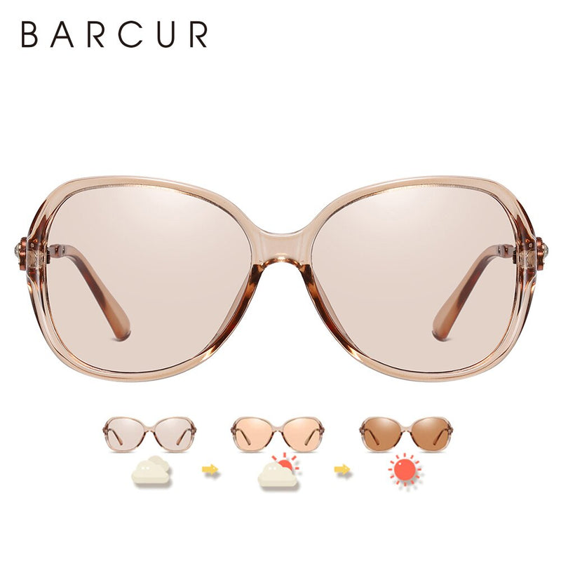 BARCUR Photochromic Sunglasses Women Oval Polarized Round Sun Glasses Gradient Glass Lady Eyewear UV400 - KiwisLove