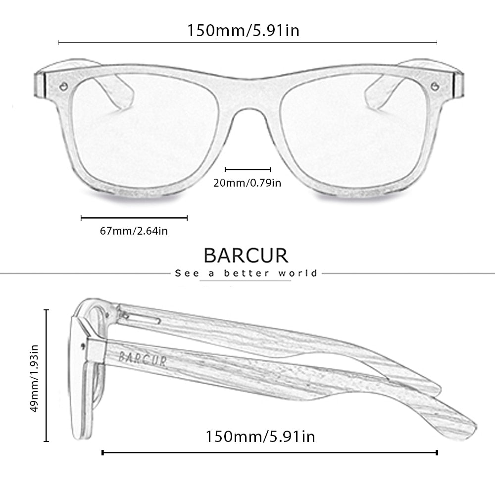 BARCUR Sunglasses Men Wood Sun glasses for men Sports Eyewear Square Sunglasses Women Oculos de sol masculino - KiwisLove