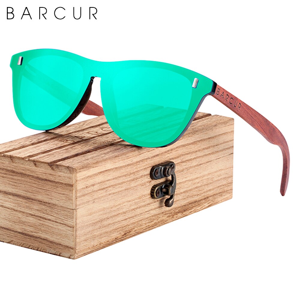 BARCUR Natural Wood Temple Brand Designer Sun Glasses Men Polarized Women Fashion Sunglasses Mirror Shades UV400 Free Wood Box - KiwisLove