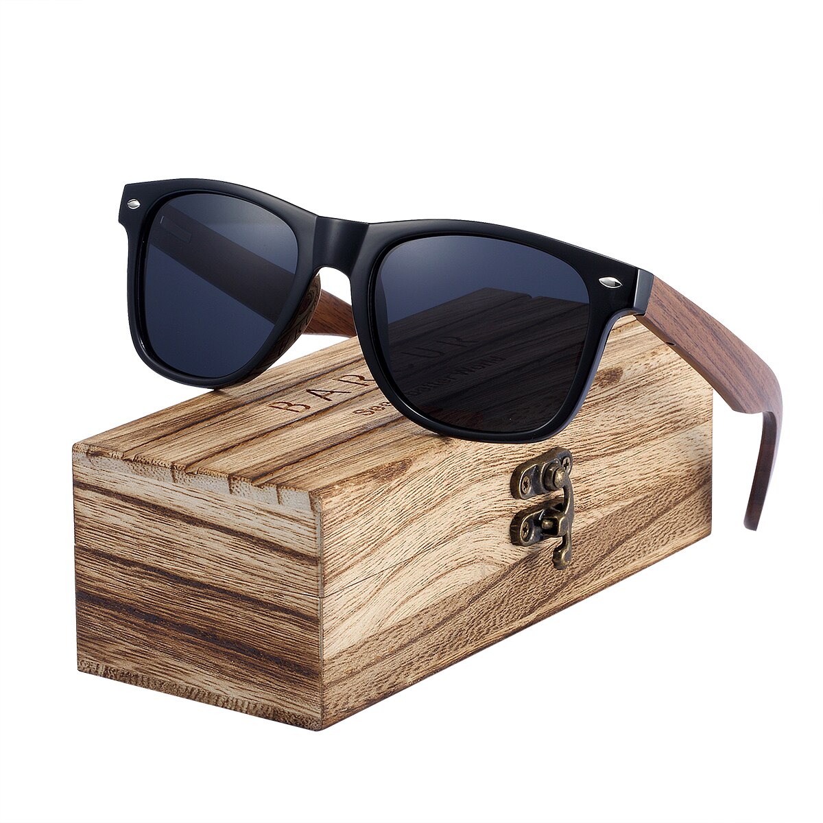 BARCUR Black Sunglasses for Men Sun Glasses Polarized Sunshade Natural Wood Sunglasses Men Eyeglasses Oculos - KiwisLove