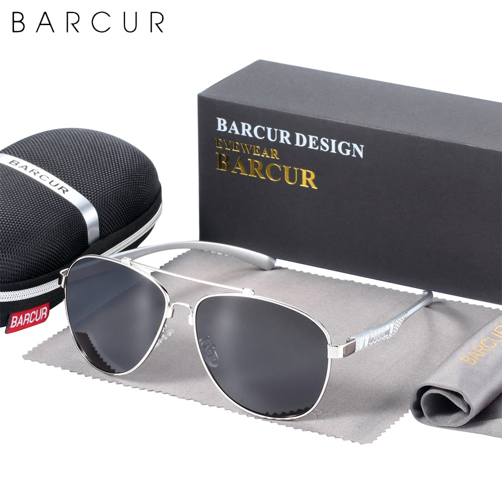 BARCUR Brand Design Stainless Steel Frame Sunglasses Polarized Men Sun Glasses Women Pilot Eyewear Driving Mirror Shades UV400 - KiwisLove
