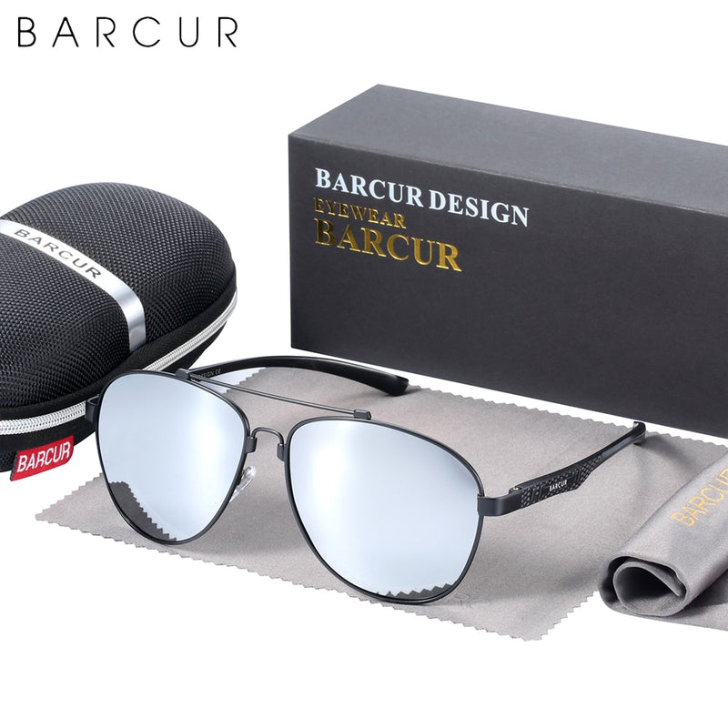 BARCUR Brand Design Stainless Steel Frame Sunglasses Polarized Men Sun Glasses Women Pilot Eyewear Driving Mirror Shades UV400 - KiwisLove
