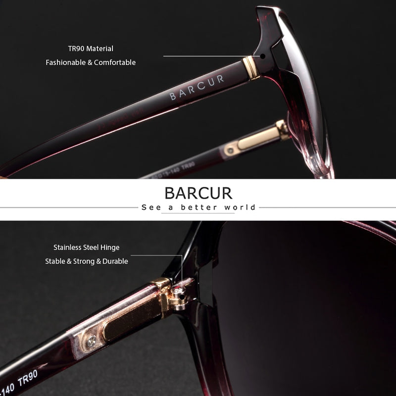 BARCUR Brand Oversize TR90 Sunglasses Women Polarized Sunglasses Ladies Shades With Gradient Lens UV400 Protection - KiwisLove