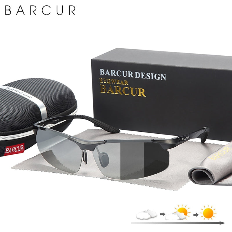 BARCUR Aluminium Magnesium Frame Polarized Sunglasses Men Photochromic Automatic Color Changing Rectangle Sport Eyewear - KiwisLove