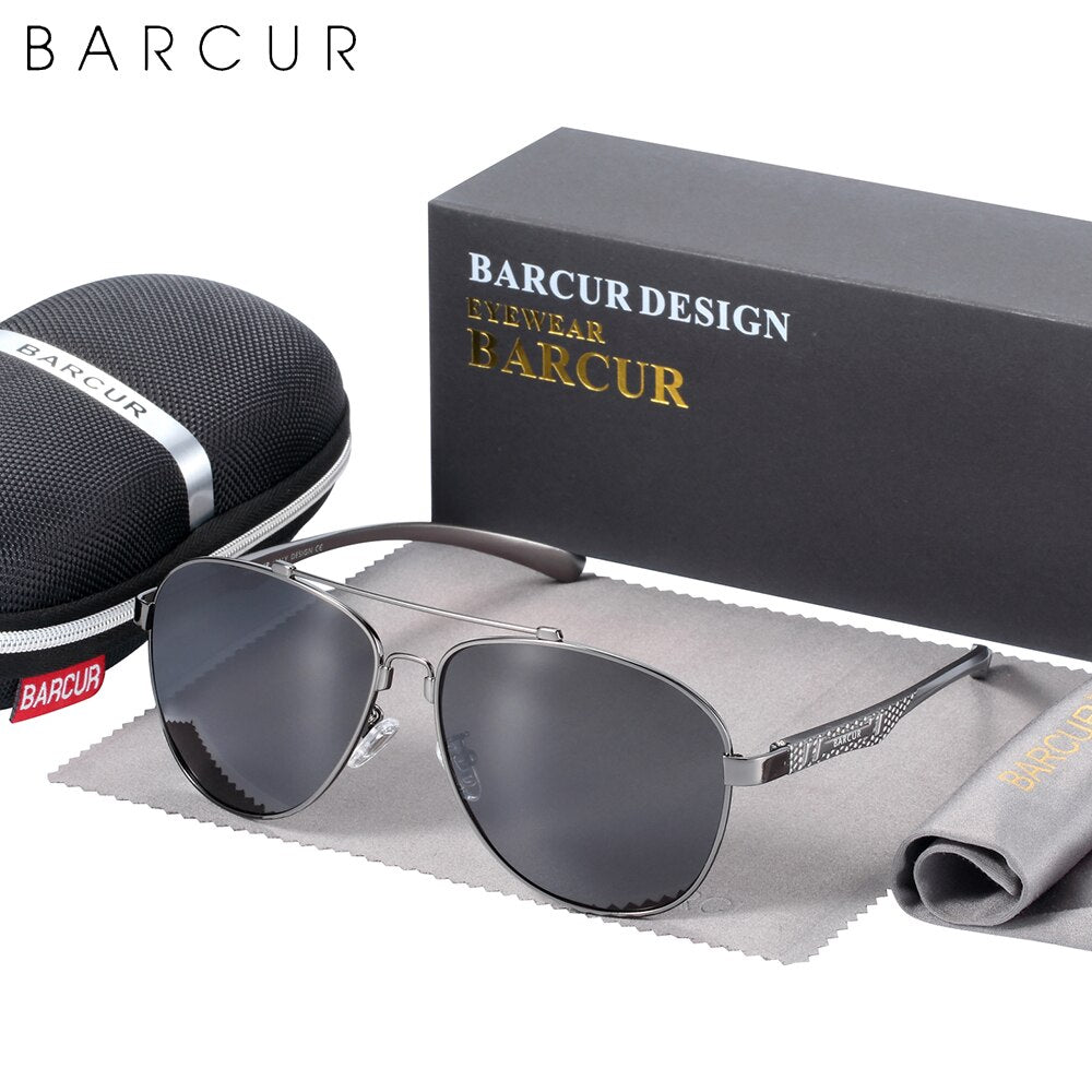 BARCUR Brand Design Stainless Steel Frame Sunglasses Polarized Men Sun Glasses Women Pilot Eyewear Driving Mirror Shades UV400 - KiwisLove