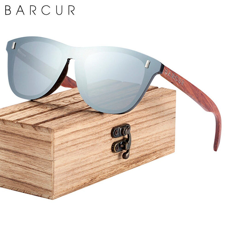 BARCUR Natural Wood Temple Brand Designer Sun Glasses Men Polarized Women Fashion Sunglasses Mirror Shades UV400 Free Wood Box - KiwisLove