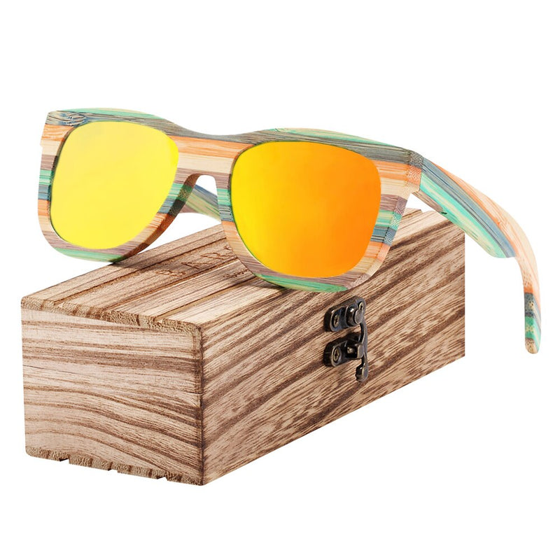 BARCUR Gradient Women Sunglasses Bamboo Polarized Sun Glasses for Men Mirror Square Eyewear UV400 lunette de soleil femme - KiwisLove