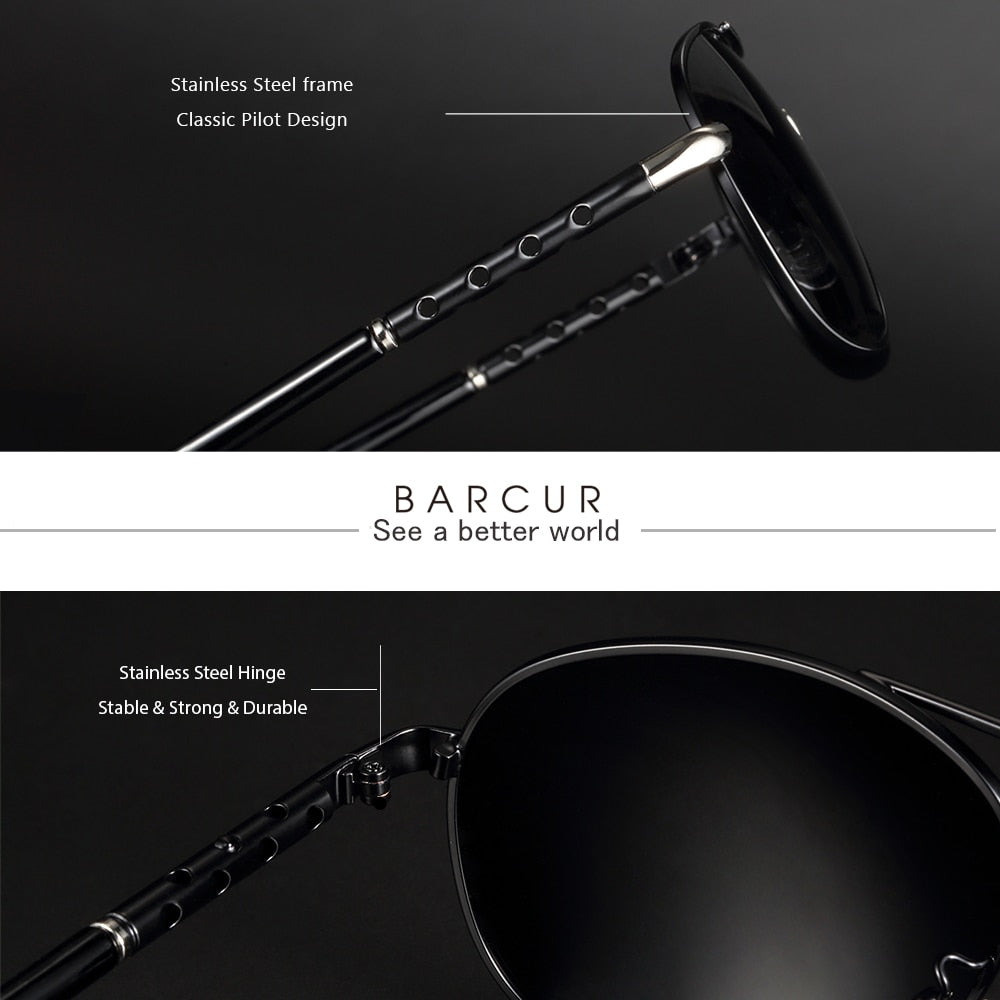 BARCUR Vintage Polarized Sunglasses for Men Fashion Male Eyewear Sun Glasses Travel Oculos Gafas De Sol - KiwisLove