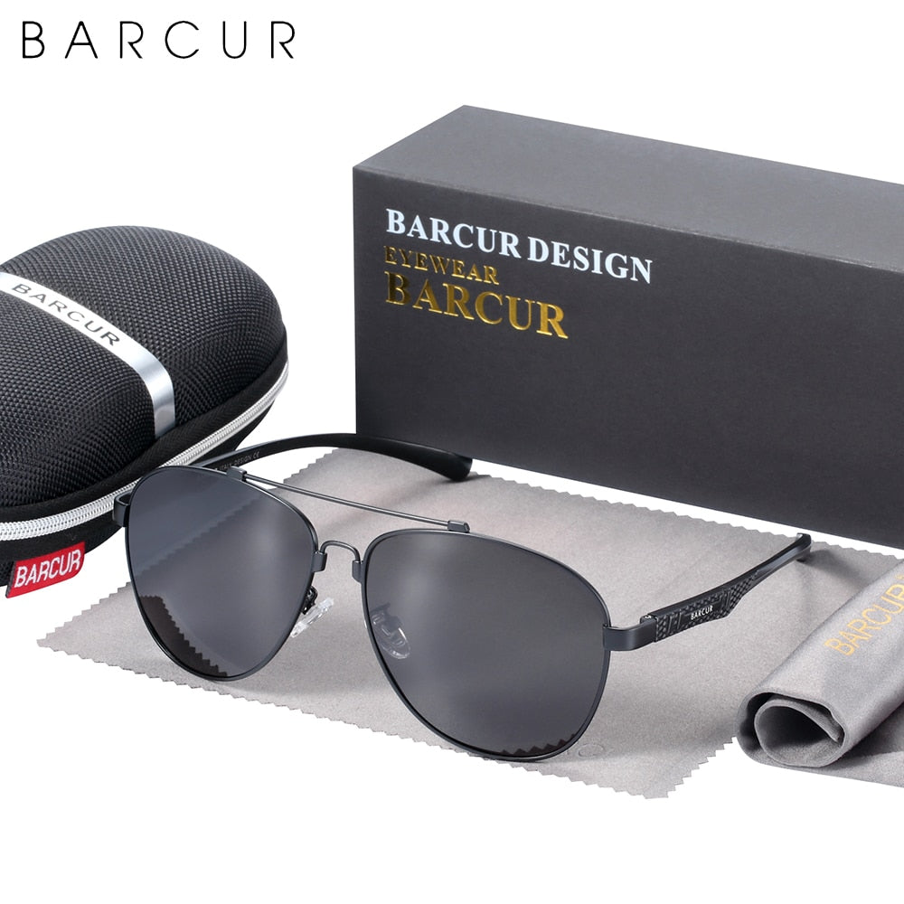 BARCUR Brand Design Stainless Steel Frame Sunglasses Polarized Men Sun Glasses Women Pilot Eyewear Driving Mirror Shades UV400 - KiwisLove
