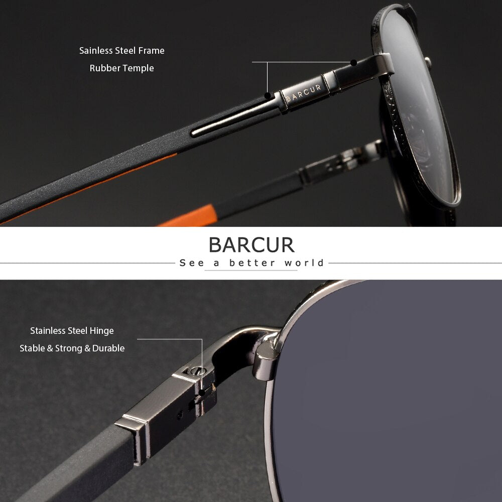 BARCUR Pilot Retro Sunglasses Stainless Steel Frame Rubber Temple Women Polarized Men Sun Glasses Driving UV400 Protection - KiwisLove