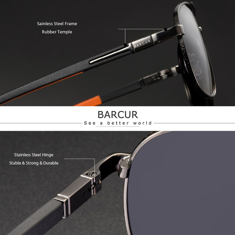 BARCUR Pilot Retro Sunglasses Stainless Steel Frame Rubber Temple Women Polarized Men Sun Glasses Driving UV400 Protection - KiwisLove