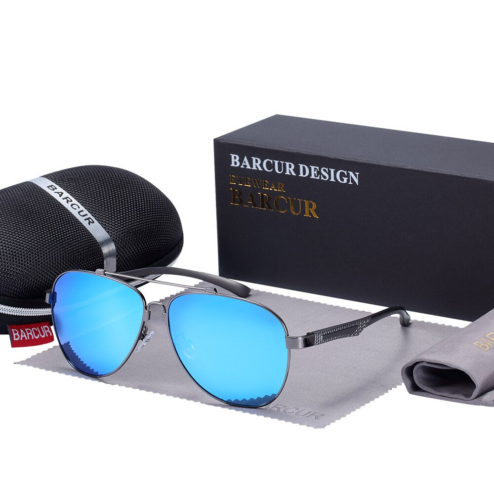 BARCUR Brand Design Stainless Steel Frame Sunglasses Polarized Men Sun Glasses Women Pilot Eyewear Driving Mirror Shades UV400 - KiwisLove