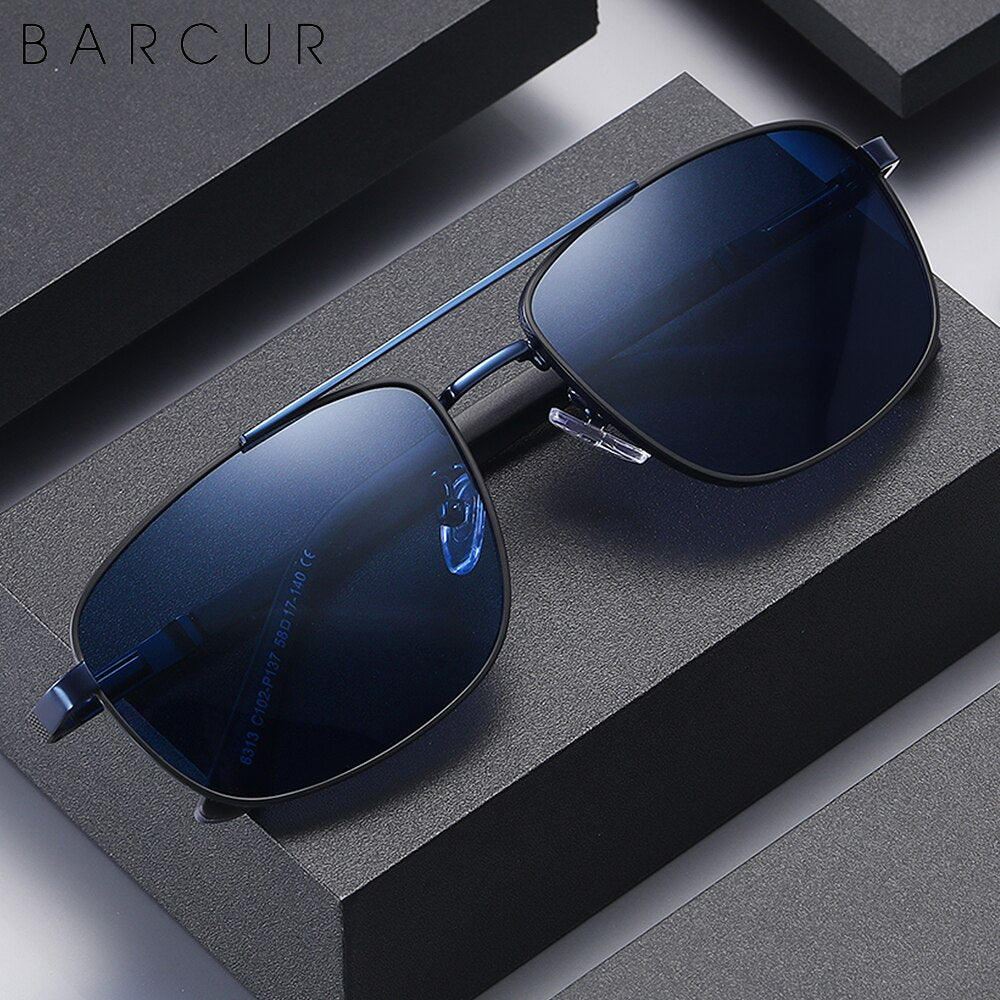 BARCUR Square Retro Sunglasses Stainless Steel Frame Rubber Temple Polarized Men Sun Glasses Driving UV400 Protection - KiwisLove