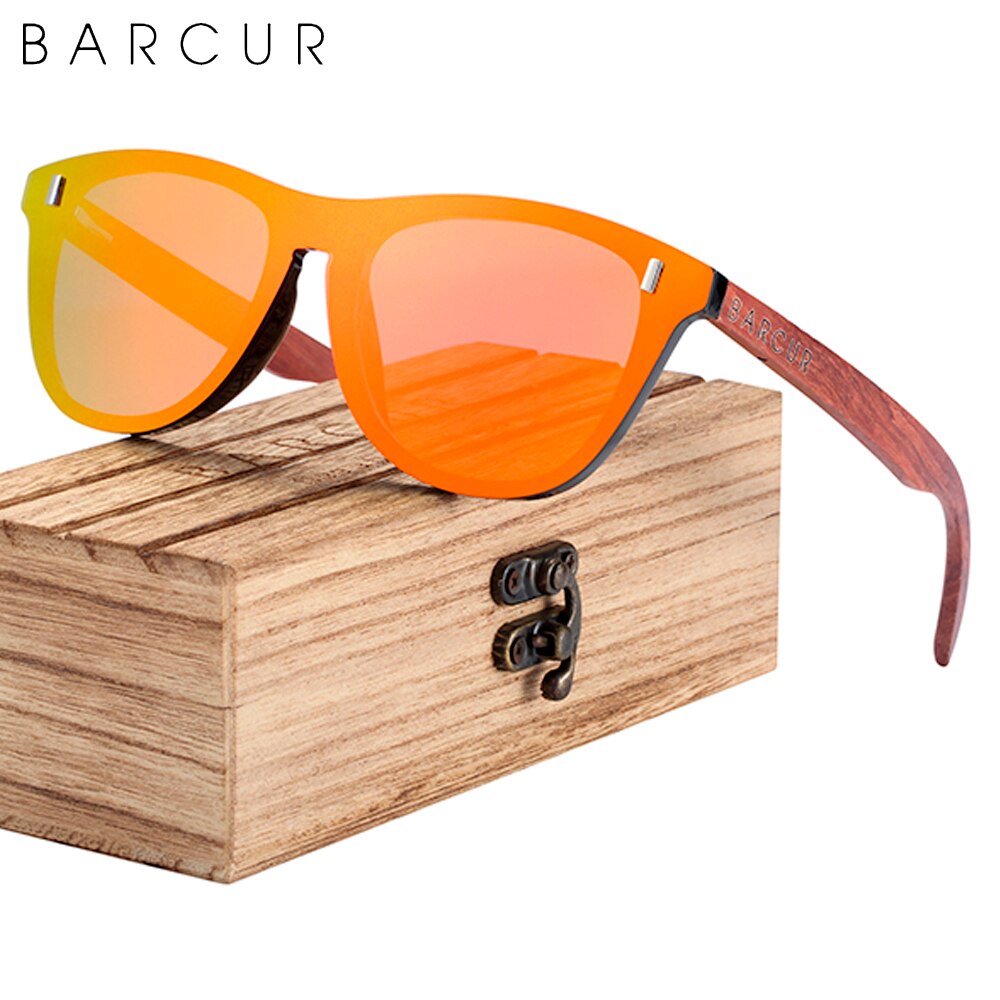 BARCUR Natural Wood Temple Brand Designer Sun Glasses Men Polarized Women Fashion Sunglasses Mirror Shades UV400 Free Wood Box - KiwisLove