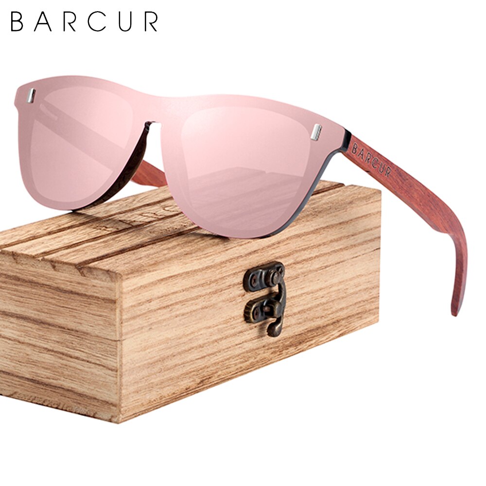 BARCUR Natural Wood Temple Brand Designer Sun Glasses Men Polarized Women Fashion Sunglasses Mirror Shades UV400 Free Wood Box - KiwisLove