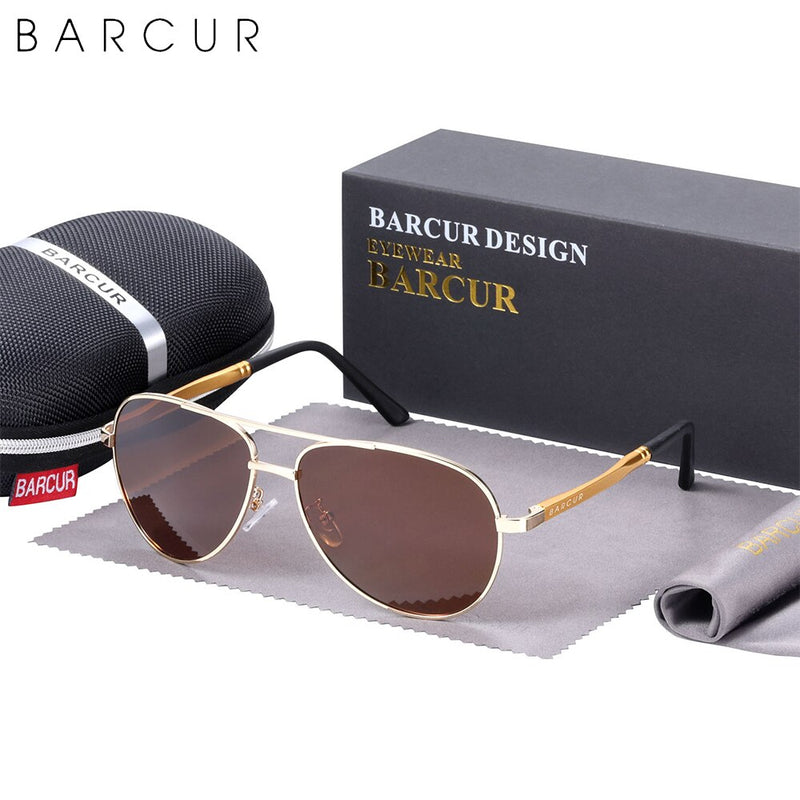 BARCUR Design Aluminium Magnesium Temples Steel Frame Men Polarized Sunglasses Utralight Eaywear Sun Glasses UV400 - KiwisLove