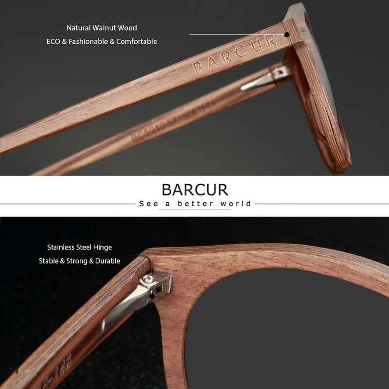 BARCUR Deisgn Stylish Brand Cat Eey Walnut Wood Sunglasses Polarized Men Women Sun glasses UV400 Wood Gift Box - KiwisLove