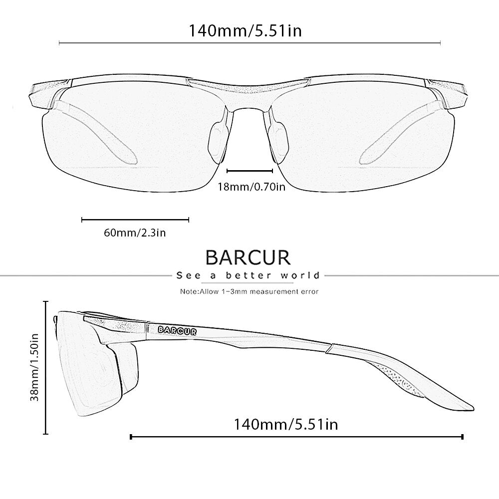 BARCUR Aluminium Magnesium Frame Polarized Sunglasses Men Photochromic Automatic Color Changing Rectangle Sport Eyewear - KiwisLove