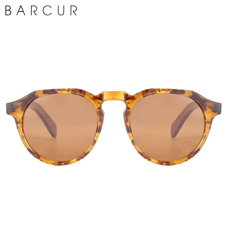 BARCUR Retro Brand Design Walnut Wood Temple Polarized Women Sunglasses Round Frame Men Glasses UV400 - KiwisLove