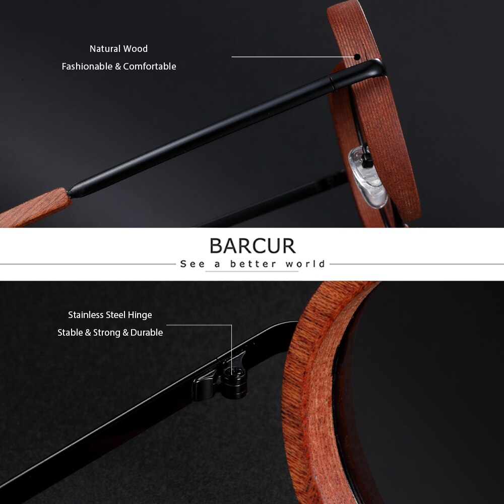 BARCUR Brand Design Retro Hand Made Round Wood Sunglasses Fashion Polarized Women Sun Glasses Men UV400 Protection - KiwisLove