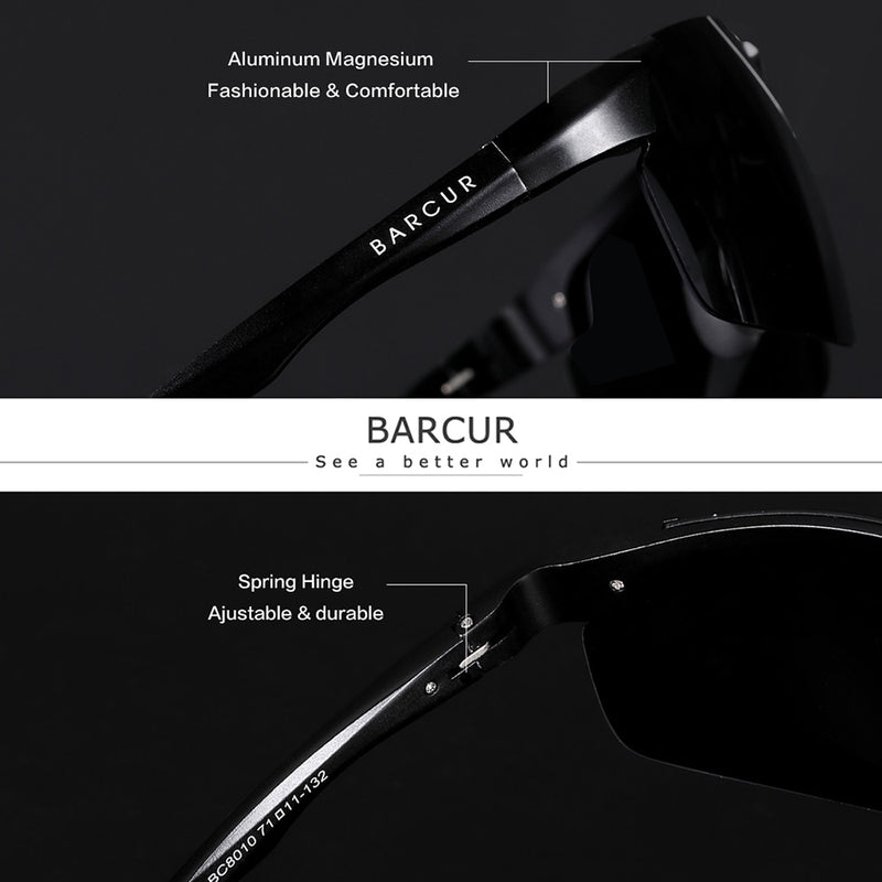 BARCUR Aluminium Magnesium Frame Polarized Sunglasses Men Photochromic Automatic Color Changing Rectangle Sport Eyewear - KiwisLove