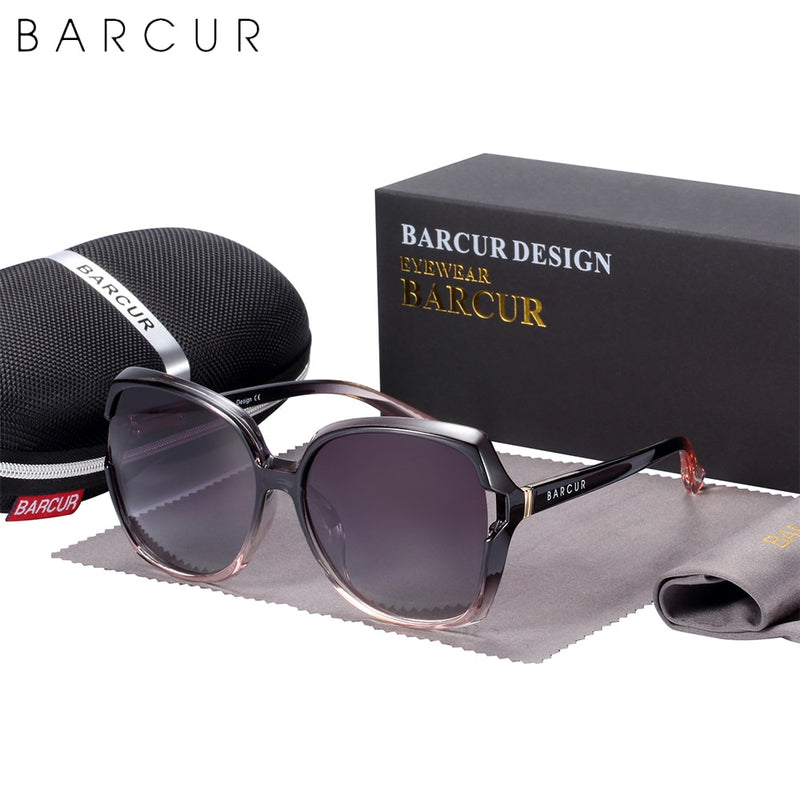 BARCUR Brand Oversize TR90 Sunglasses Women Polarized Sunglasses Ladies Shades With Gradient Lens UV400 Protection - KiwisLove