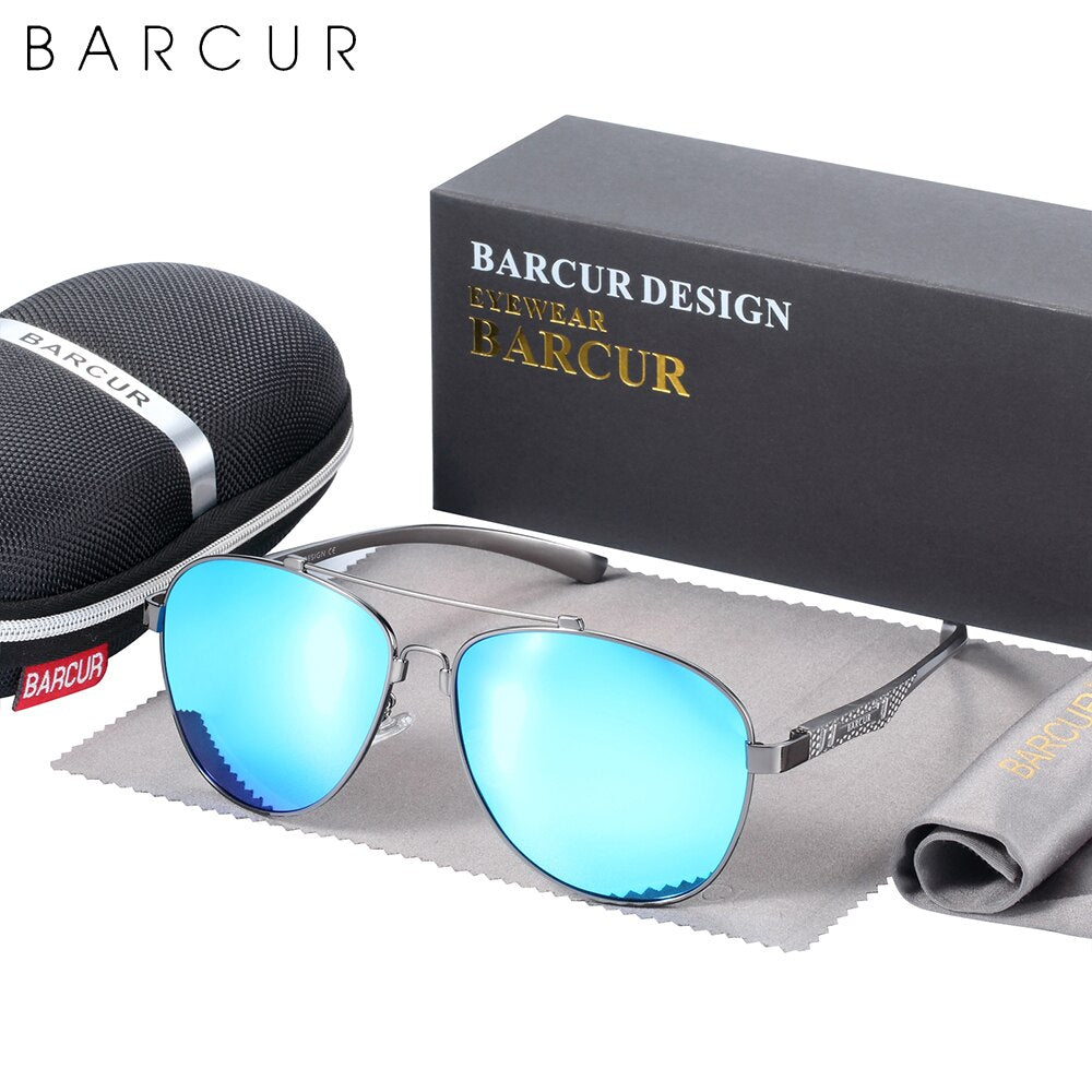 BARCUR Brand Design Stainless Steel Frame Sunglasses Polarized Men Sun Glasses Women Pilot Eyewear Driving Mirror Shades UV400 - KiwisLove