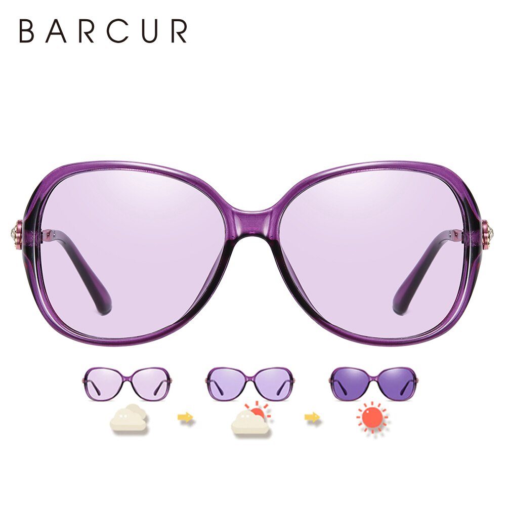 BARCUR Photochromic Sunglasses Women Oval Polarized Round Sun Glasses Gradient Glass Lady Eyewear UV400 - KiwisLove