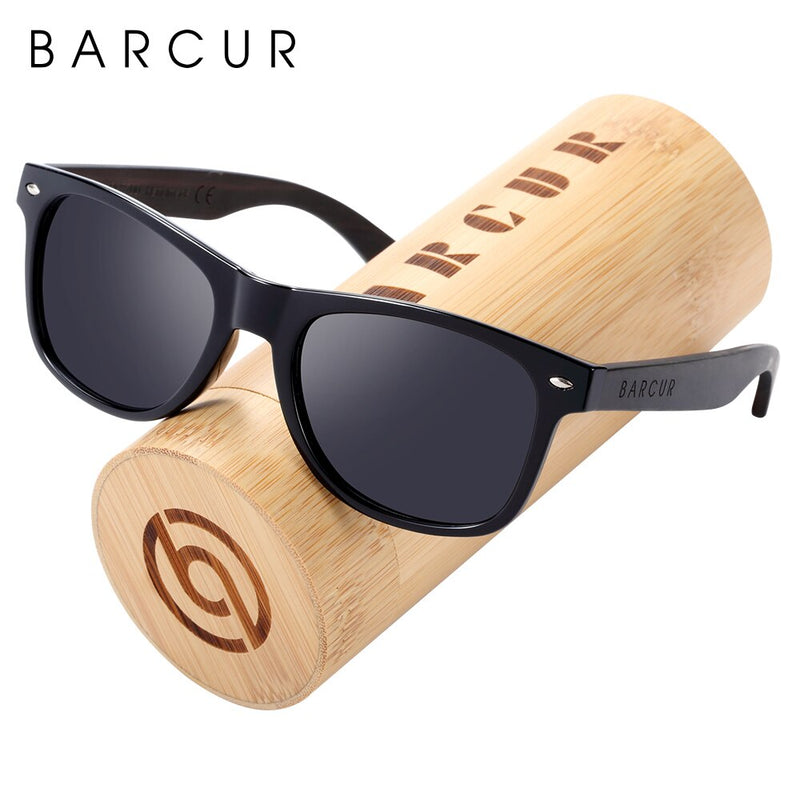 BARCUR Black Sunglasses for Men Sun Glasses Polarized Sunshade Natural Wood Sunglasses Men Eyeglasses Oculos - KiwisLove