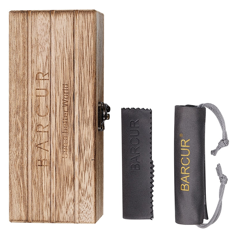 BARCUR Retro Polarized Brand Design Walnut Wood Temple Women Sunglasses Round Plastic Frame Men Glasses UV400 Free Wood Case - KiwisLove