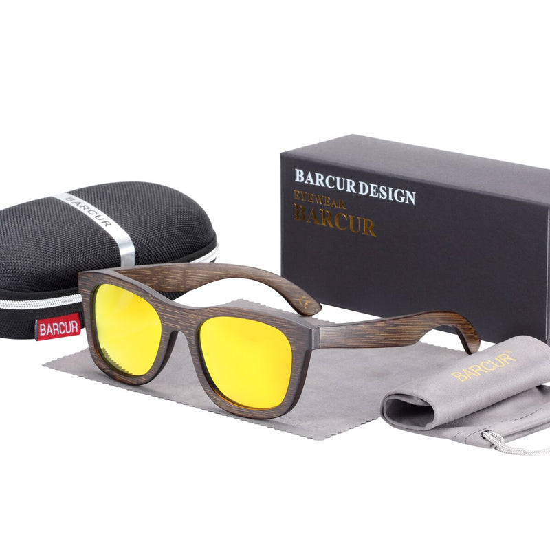 BARCUR Brown Glasses Retro Wood Eyewear Men Bamboo Sunglasses Women Unisex Sun Glasses with case Eyewear Oculos - KiwisLove