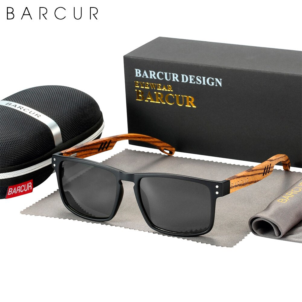 BARCUR Design Brand Wood Sunglasses Zebra Temple Wooden Sun Glasses Men Polarized Vintage Women Eyewear UV400 Protection - KiwisLove