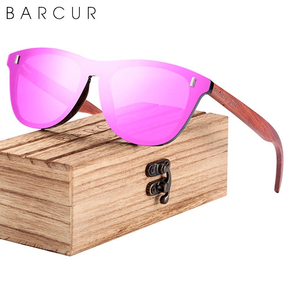 BARCUR Natural Wood Temple Brand Designer Sun Glasses Men Polarized Women Fashion Sunglasses Mirror Shades UV400 Free Wood Box - KiwisLove