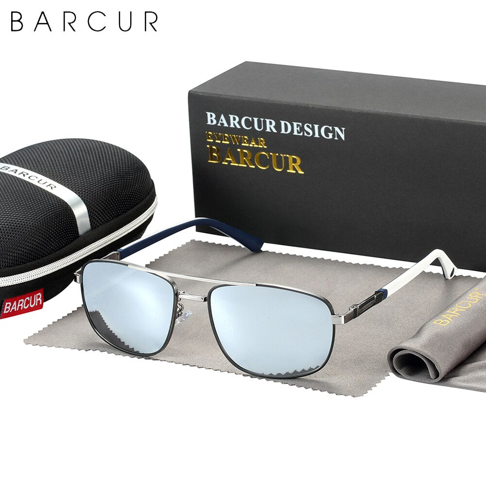 BARCUR Square Retro Sunglasses Stainless Steel Frame Rubber Temple Polarized Men Sun Glasses Driving UV400 Protection - KiwisLove