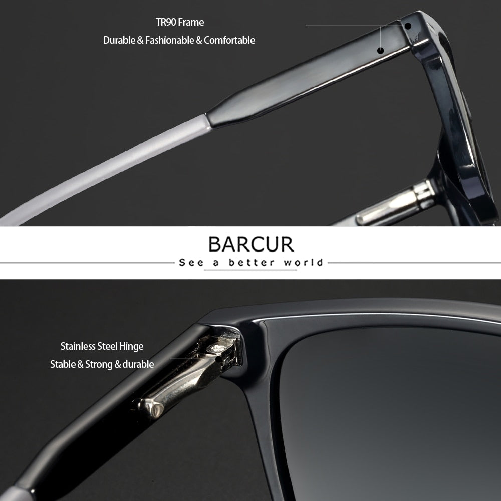 BARCUR Square Style TR90 Men Sunglasses Polarized Comfortable Women Sun Glasses Ladies UV400 Protection - KiwisLove